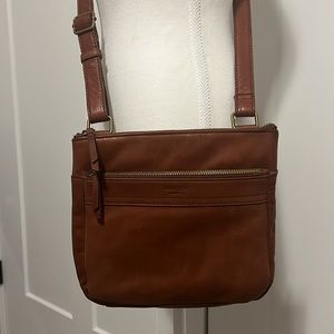 Margot NY Leather Small Lorna Double Zipper Crossbody Brandy Brown